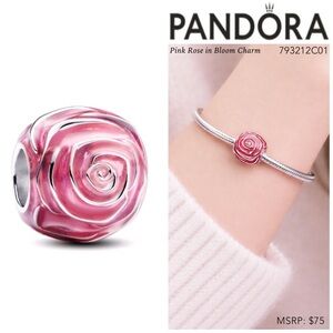 PANDORA Pink Rose in Bloom Charm w/box